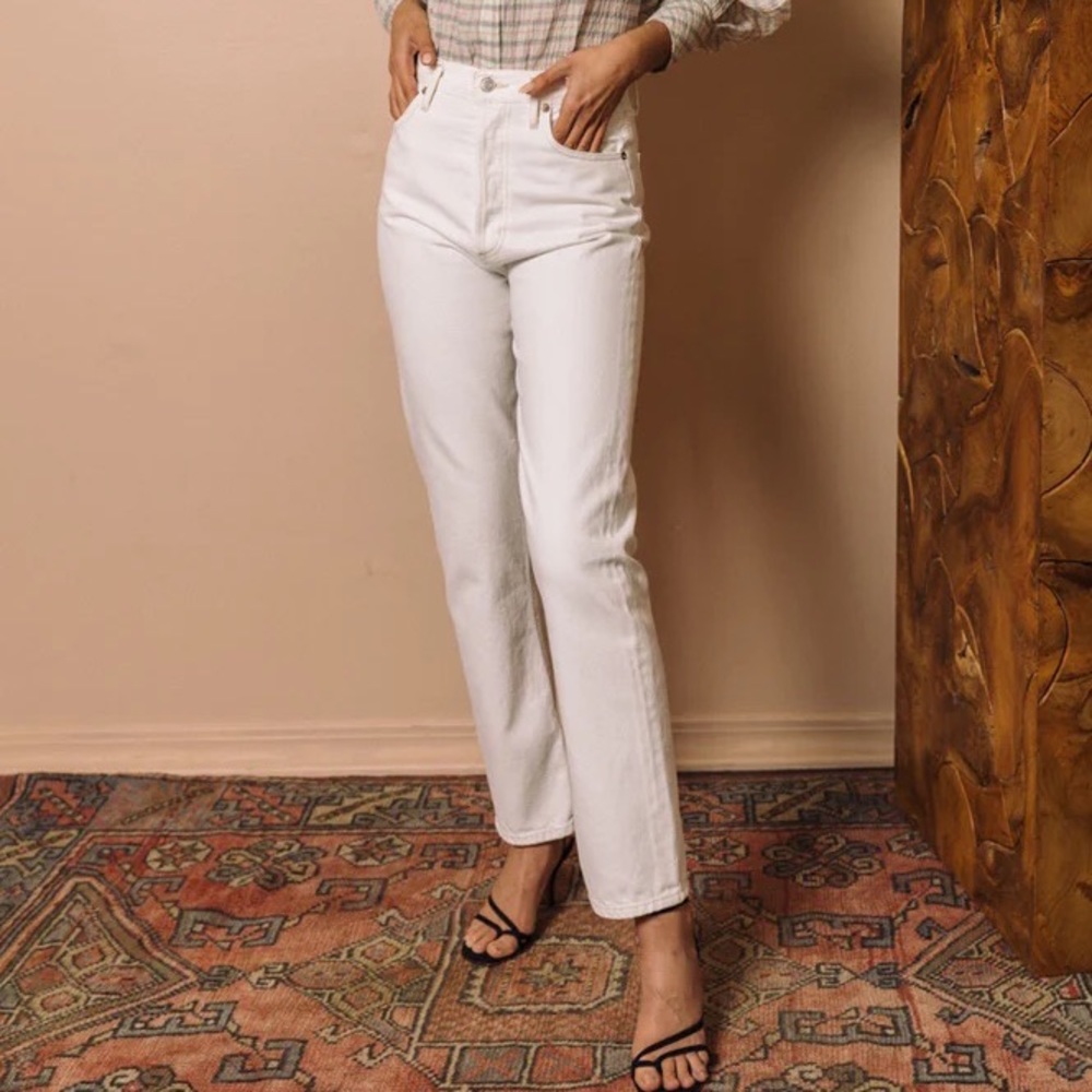 Agolde 90's Pinch Waist High Rise Straight Porcelain White Jeans